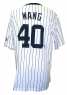 MLB 紐約洋基 40#WANG  白色深藍條紋T恤