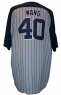 MLB  洋基隊40#WANG開扣球衣(灰底深藍條紋)